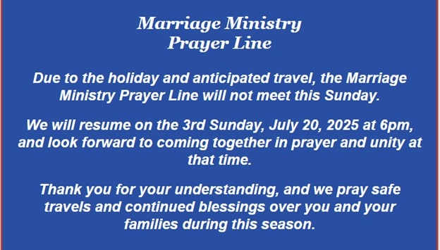 Marriage Ministry July Pause